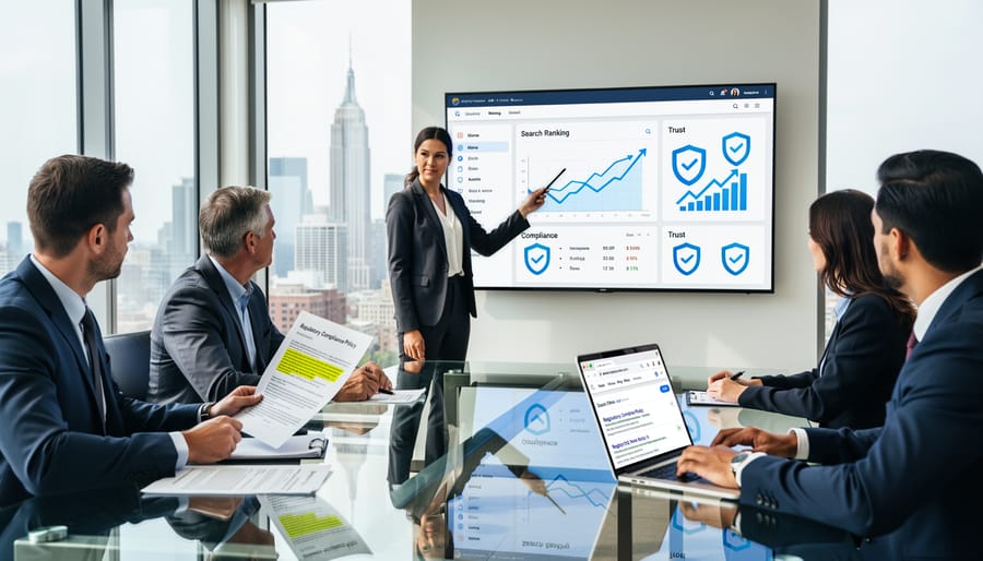 Professional handshake over business documents representing trust and compliance