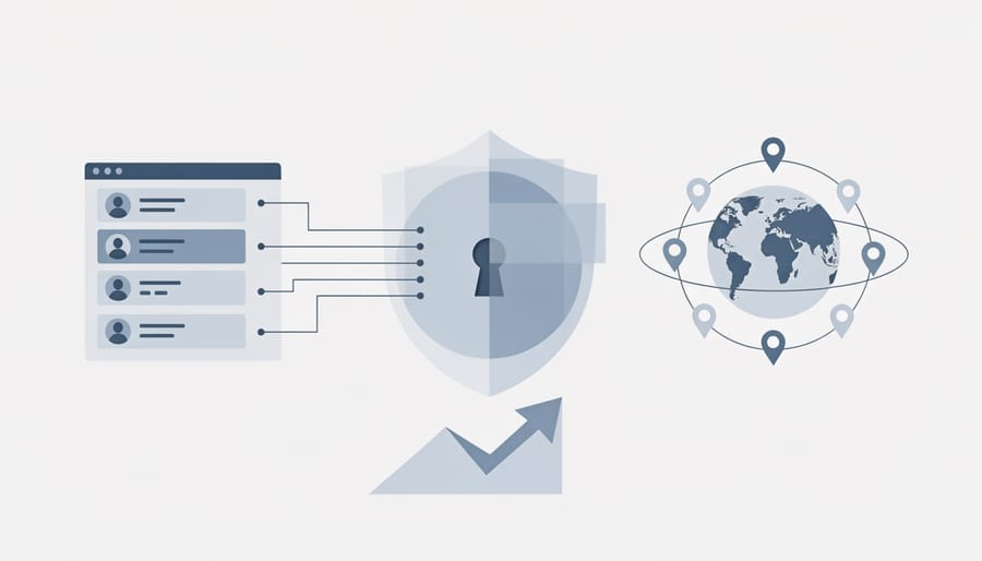 Business professional working on secure data privacy and CRM compliance systems