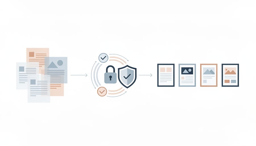 Desk setup showing consent paperwork placeholders and storage devices for secure customer content permissions