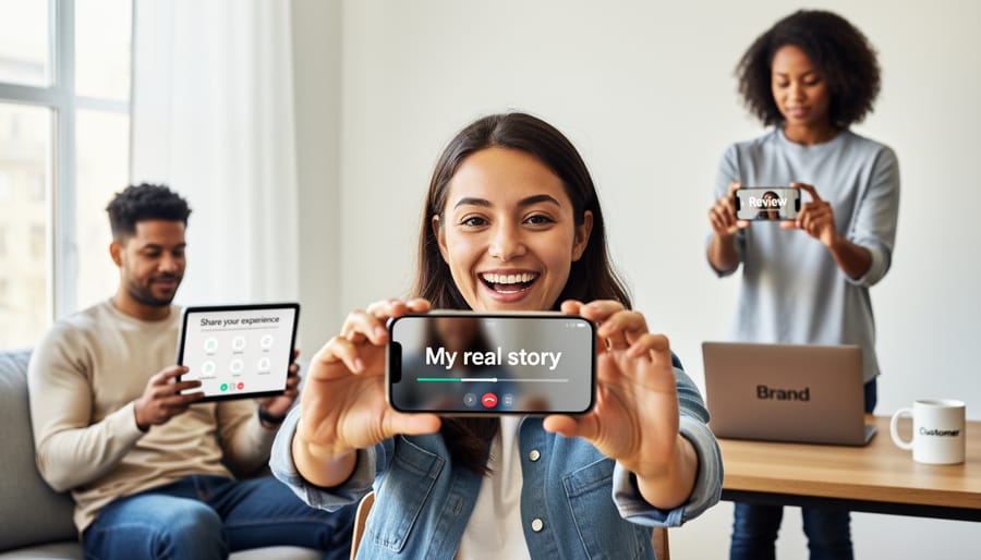 People holding smartphones with customer photos and videos for brand engagement