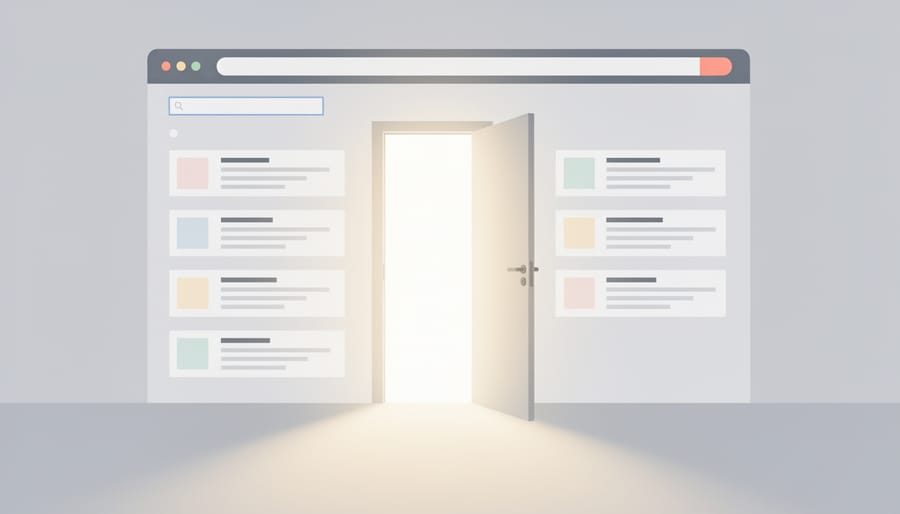 Bright light coming through an open doorway symbolizing visibility without needing a click